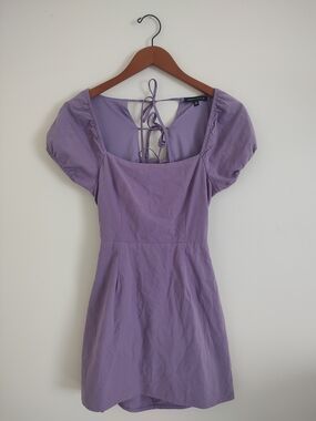 Kendall & Kylie Lavender Puff-Sleeve Tie-Back Mini Dress Size S